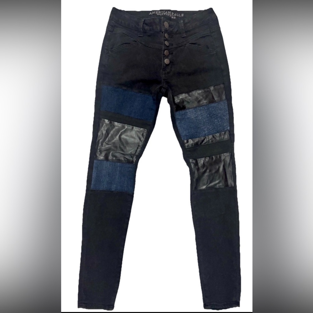 American Eagle 2014 Super Stretch HiRise Jeggings  Patchwork Sz.4 Button Fly